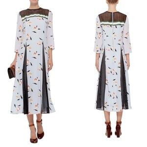 Suno Silk Painted Tulips Ribbon Godet Dress Size 2